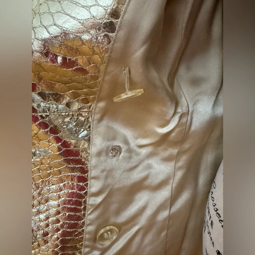 Metallic Gold Snake-Embossed Leather Belted Trench Jacket - Picture 14 of 15